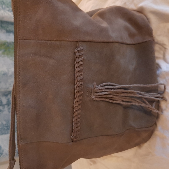 Y2k Luckys brand beige grey suede leather shoulder bag - Picture 2 of 11